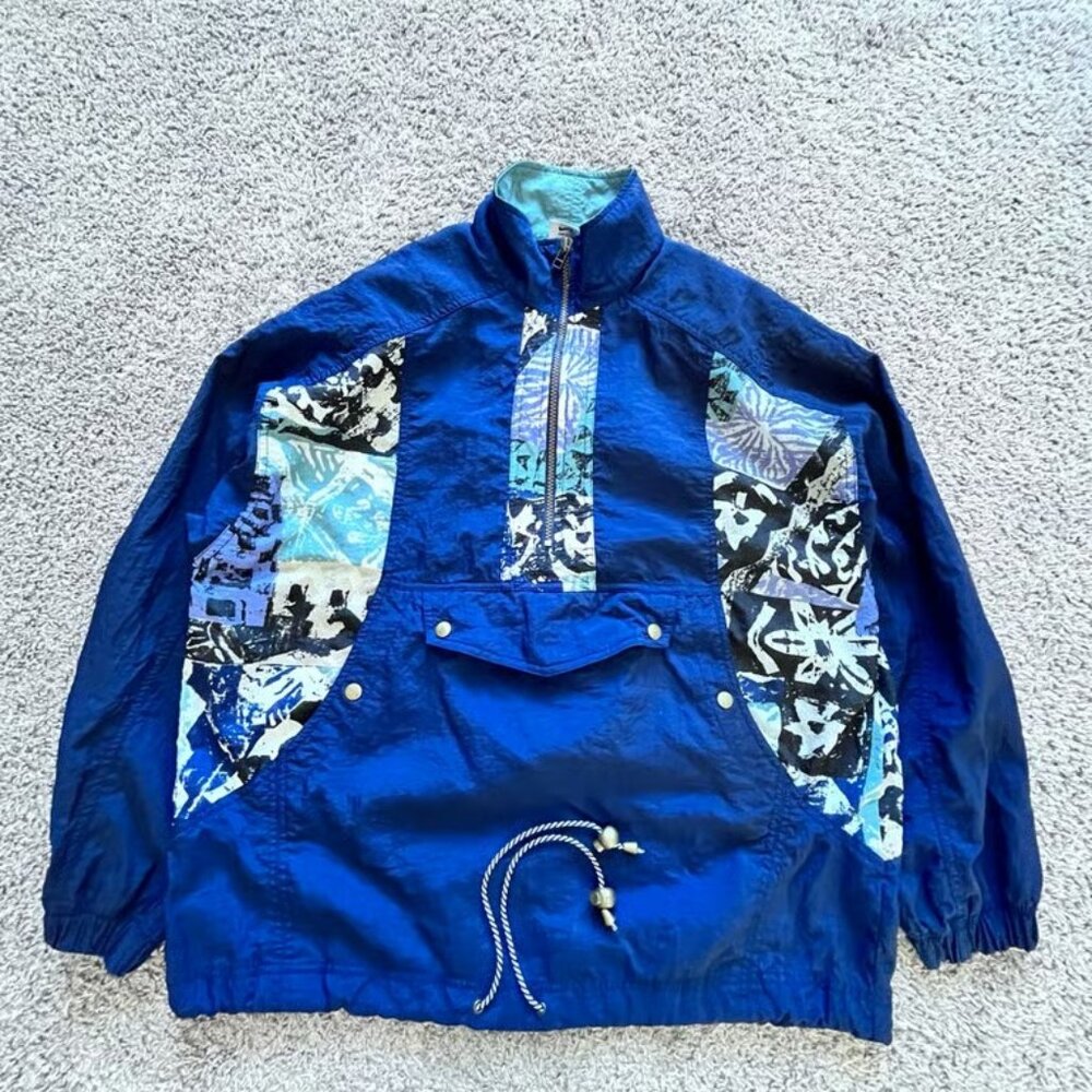 Vintage Nike Blue Abstract Nylon Windbreaker Pullover Jacket